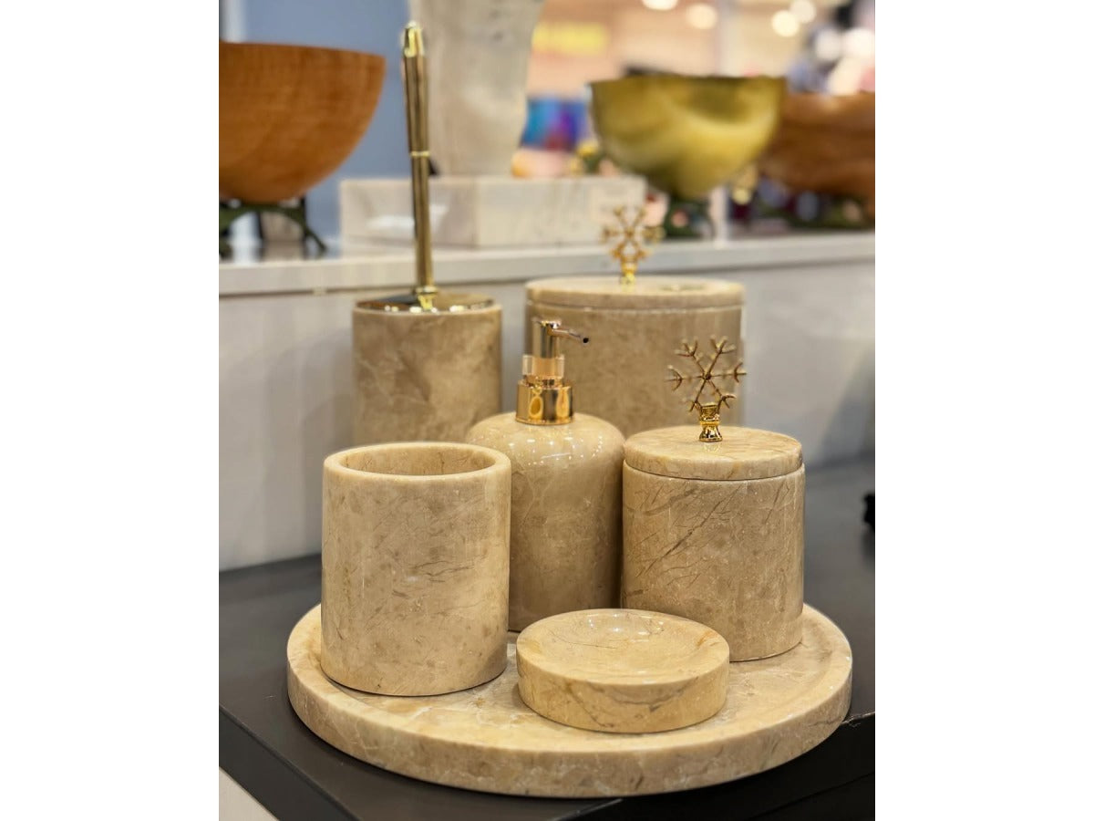 Conjunto de banheiro turco clássico com 7 peças em mármore bege