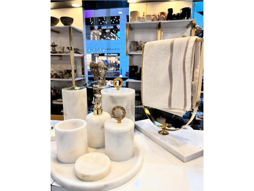 Conjunto de banheiro turco clássico com 9 peças em mármore Branco