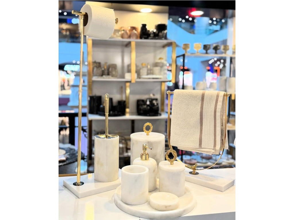 Conjunto de banheiro turco clássico com 9 peças em mármore Branco